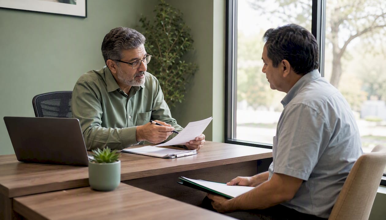 Civil surgeon consulting immigrant client on exam results