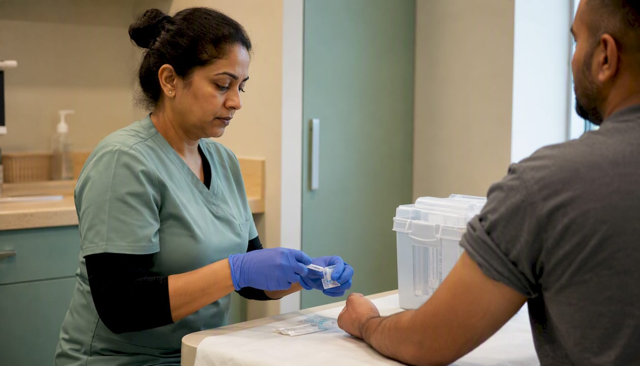 Nurse preparing vaccination injection during exam