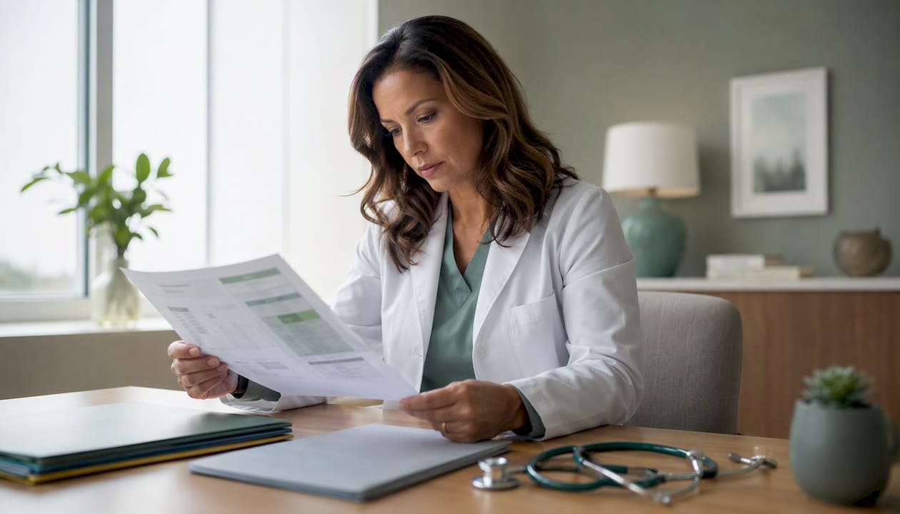 Clinician reviewing hepatitis B vaccine documents