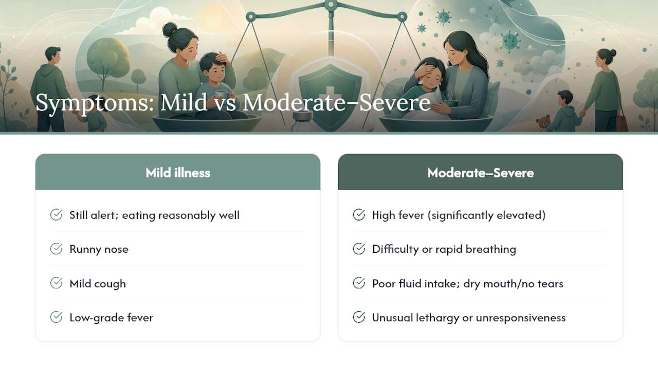 Comparison diagram of mild versus moderate/severe illness symptoms