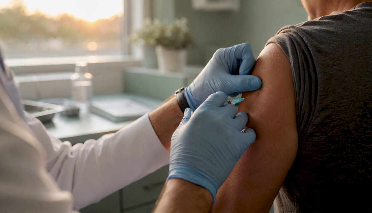 Vaccine injection into adult arm
