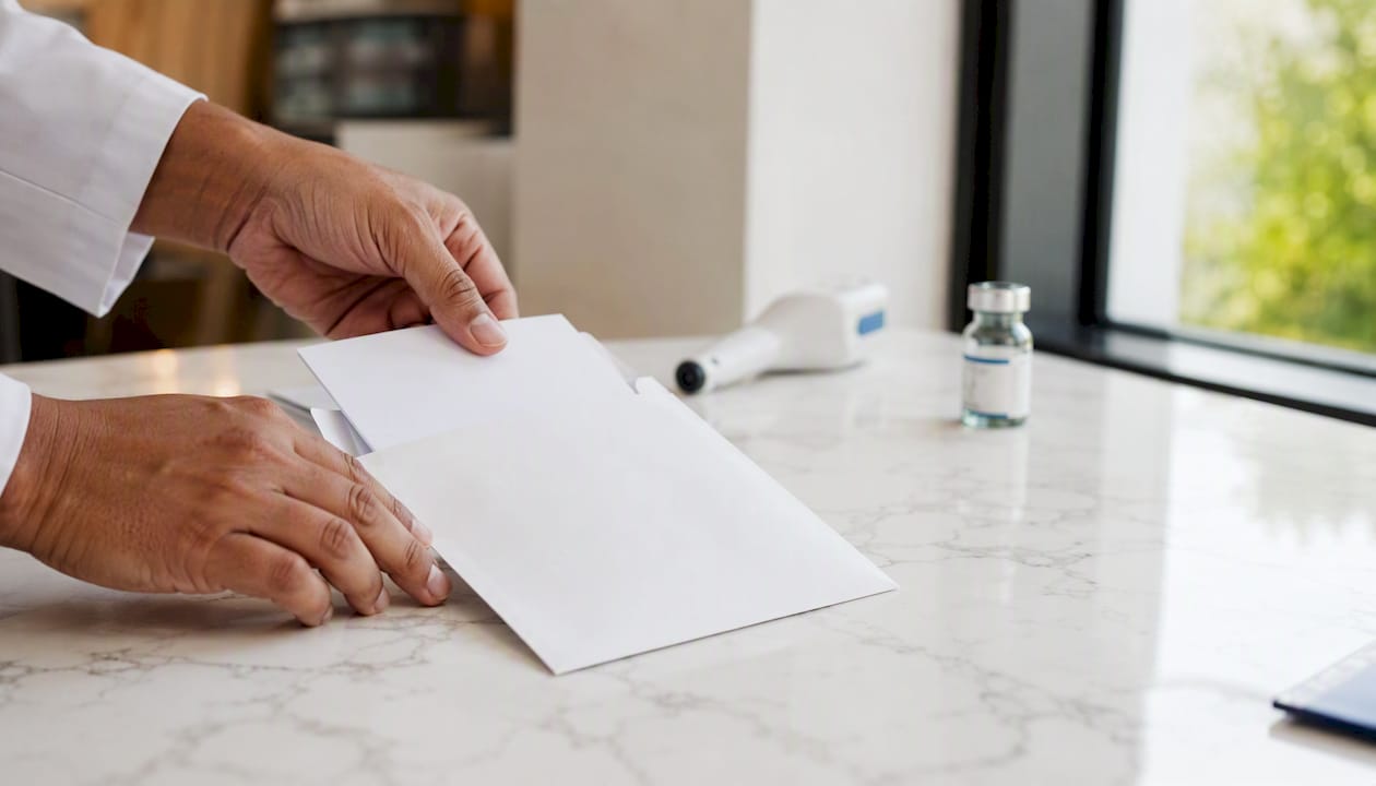 El paciente coloca el formulario dentro de un sobre cerrado.