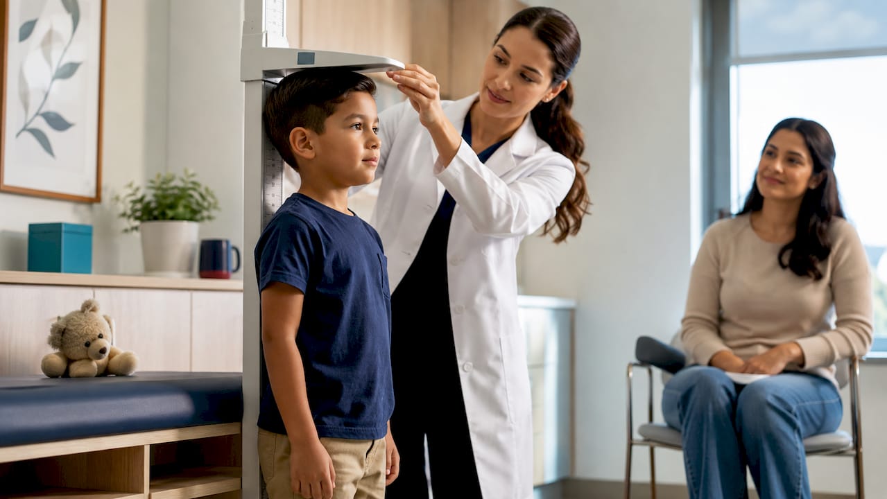 Child receiving immigration medical examination