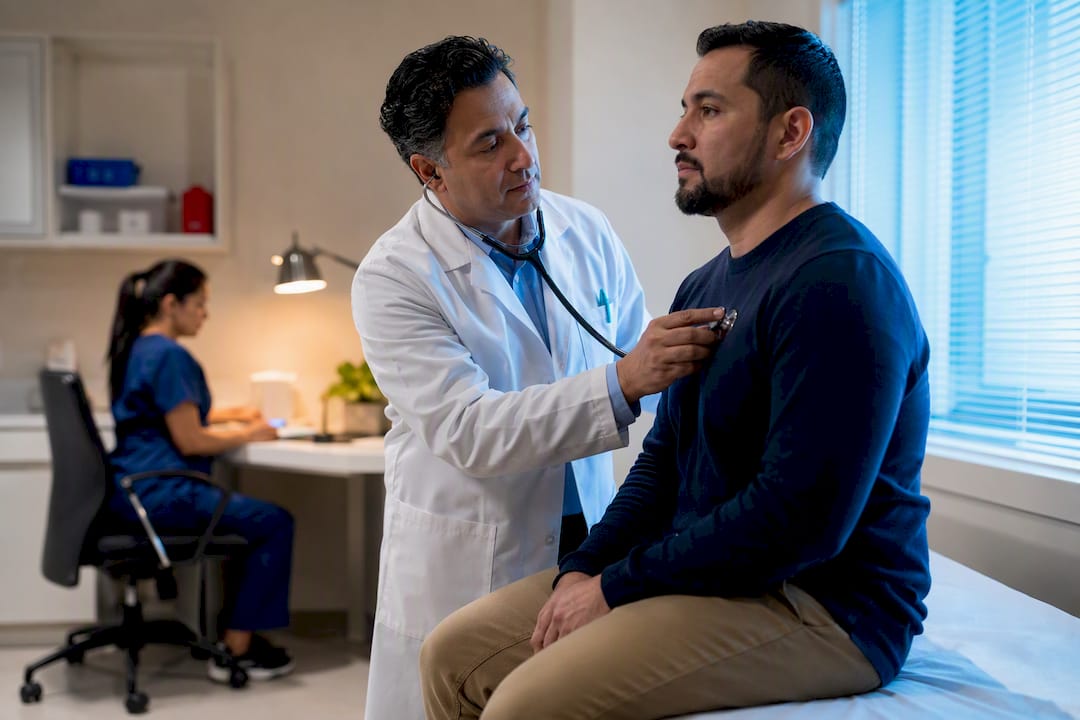 Civil surgeon conducting immigration medical exam