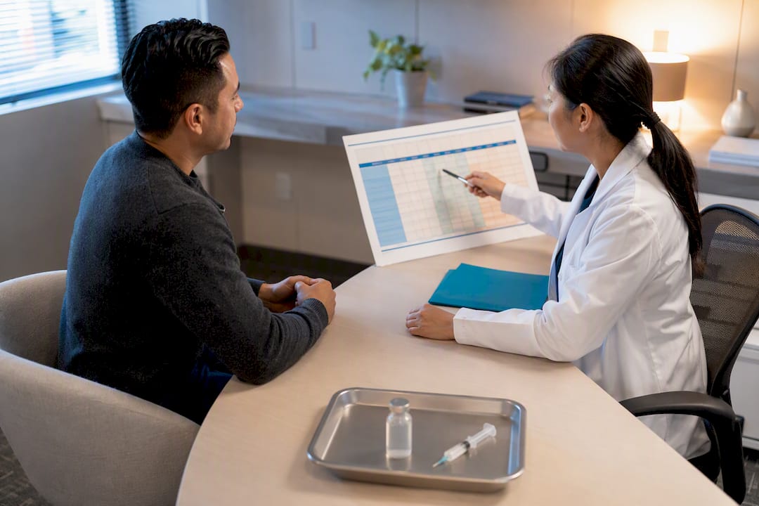 Civil surgeon reviewing vaccine requirements with applicant