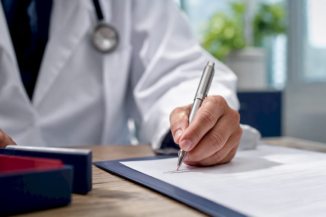 Civil surgeon signing immigration medical form