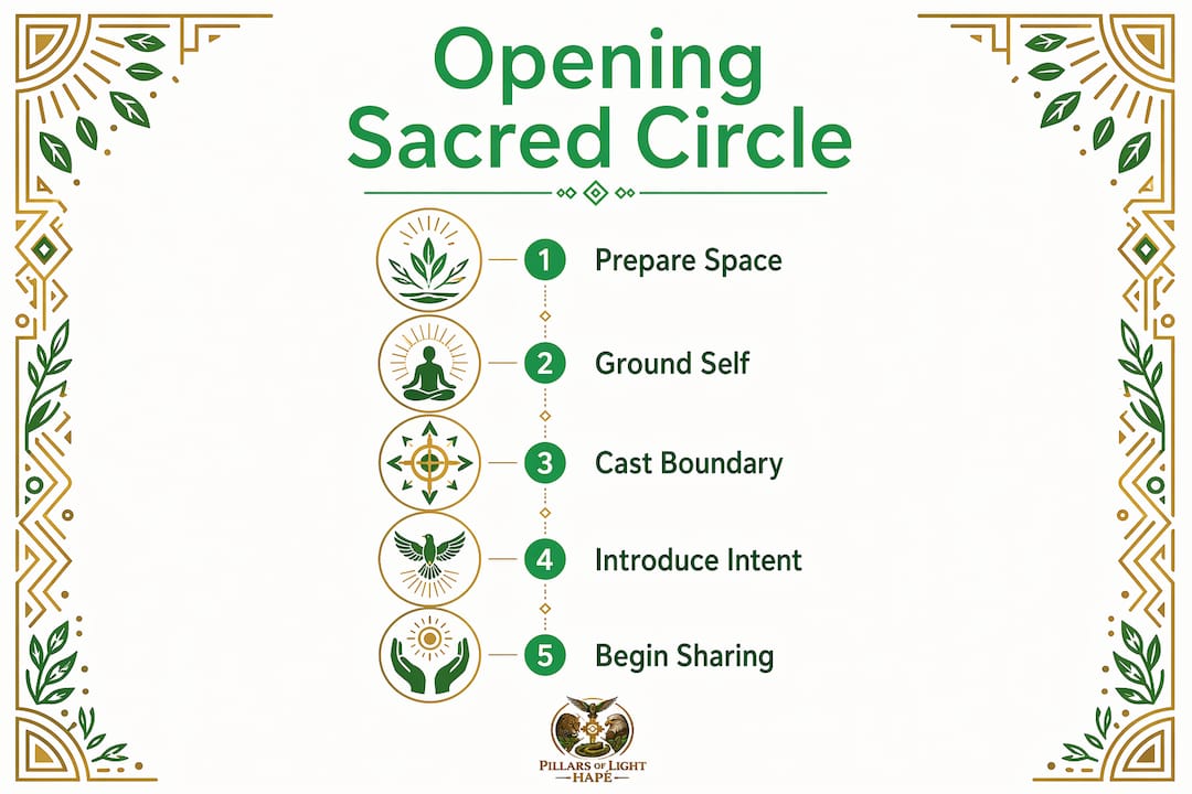 Infographic illustrating steps to open sacred circle