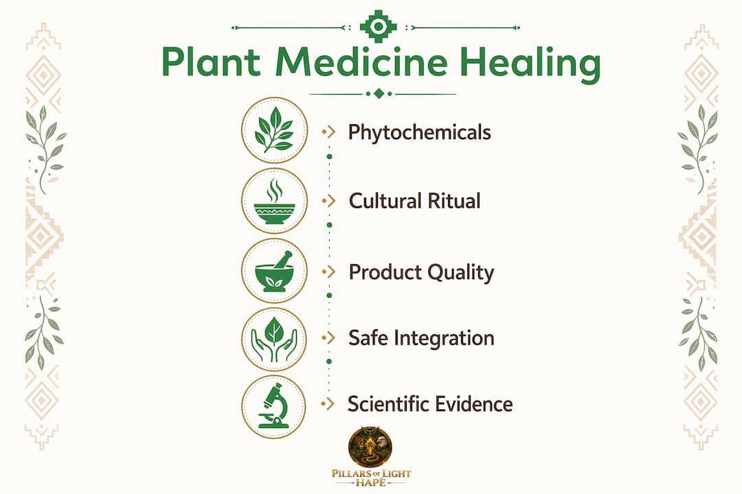 Infographic illustrating stages of plant medicine healing