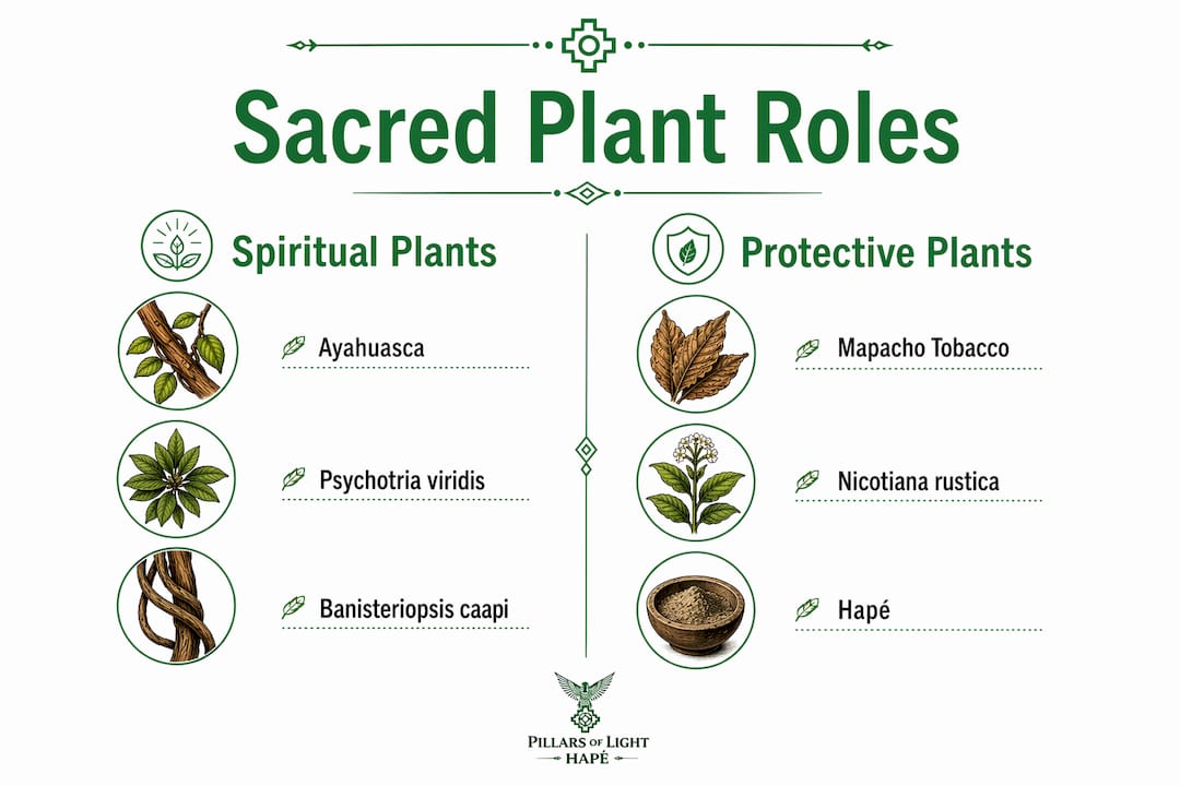 Infographic comparing spiritual and protective Amazonian plants