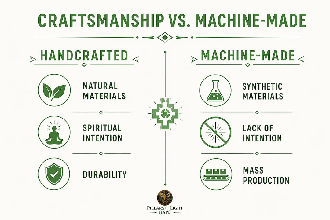 Infographic comparing handcrafted and machine-made ceremonial tools
