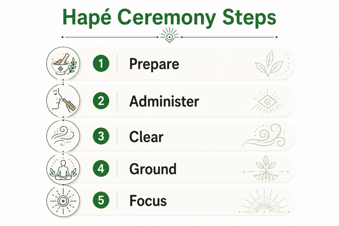 Infographic showing key steps of hapé spiritual ceremony.