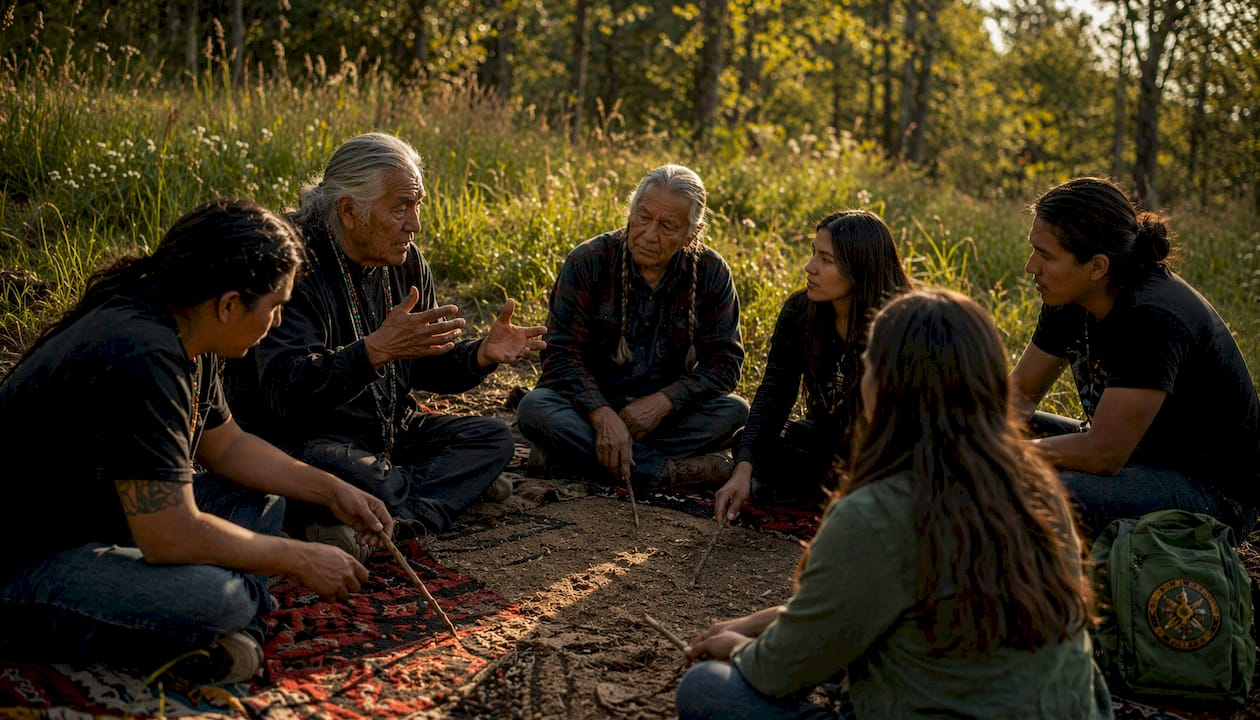 Community gathered for traditional knowledge sharing