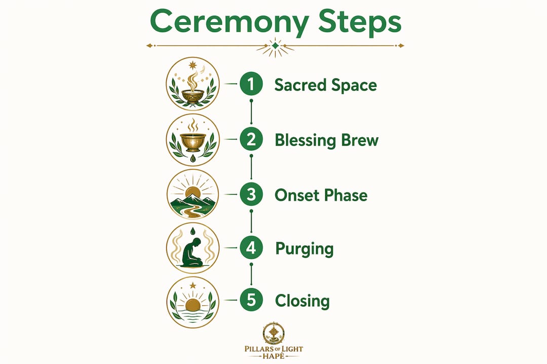 Infographic illustrating Amazonian ceremony steps