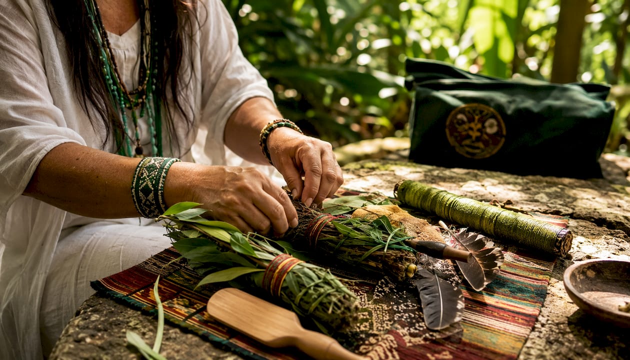 Hands gently holding sacred ceremonial plants