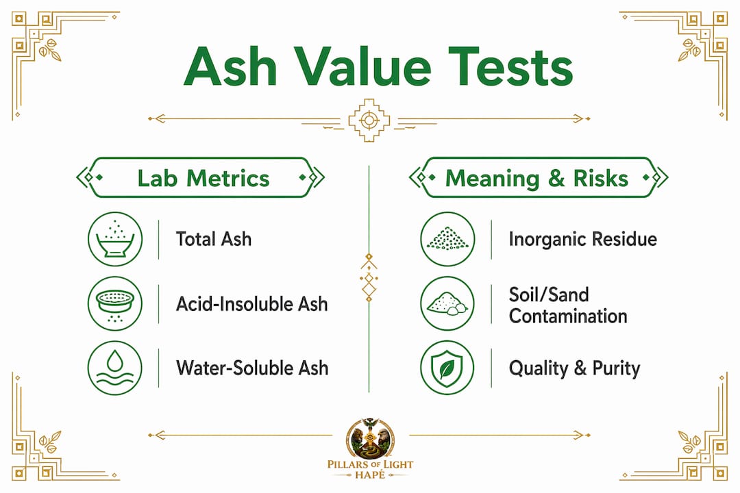 Infographic comparing ash value tests and their meanings