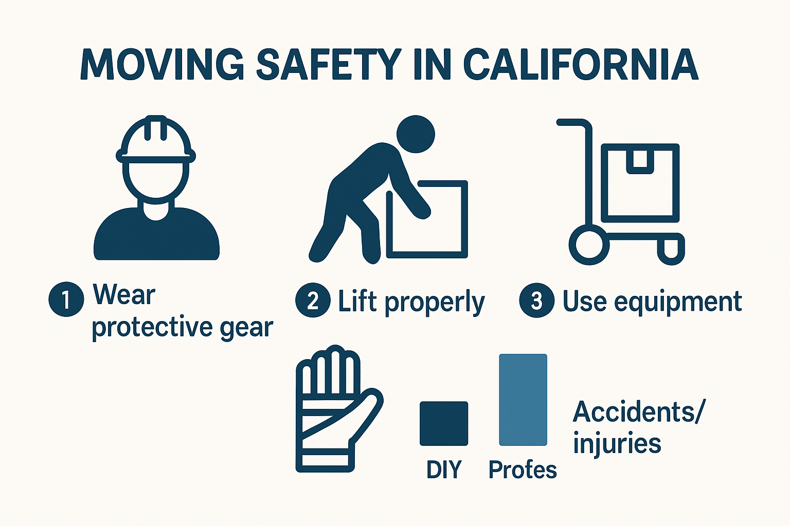 Infographic showing moving safety protocols and injury statistics