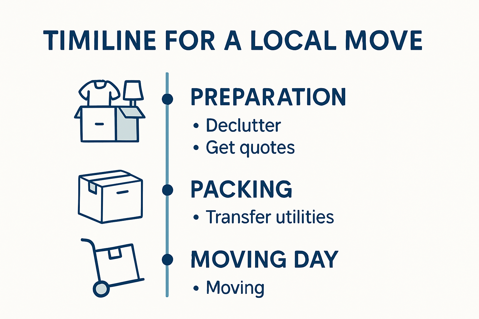 Local move timeline with planning, packing, moving steps