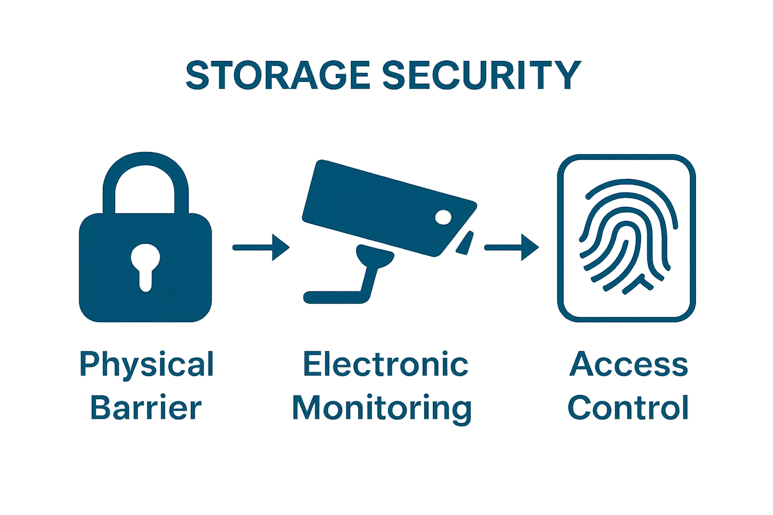 Infographic comparing physical, electronic, and credential security in storage units