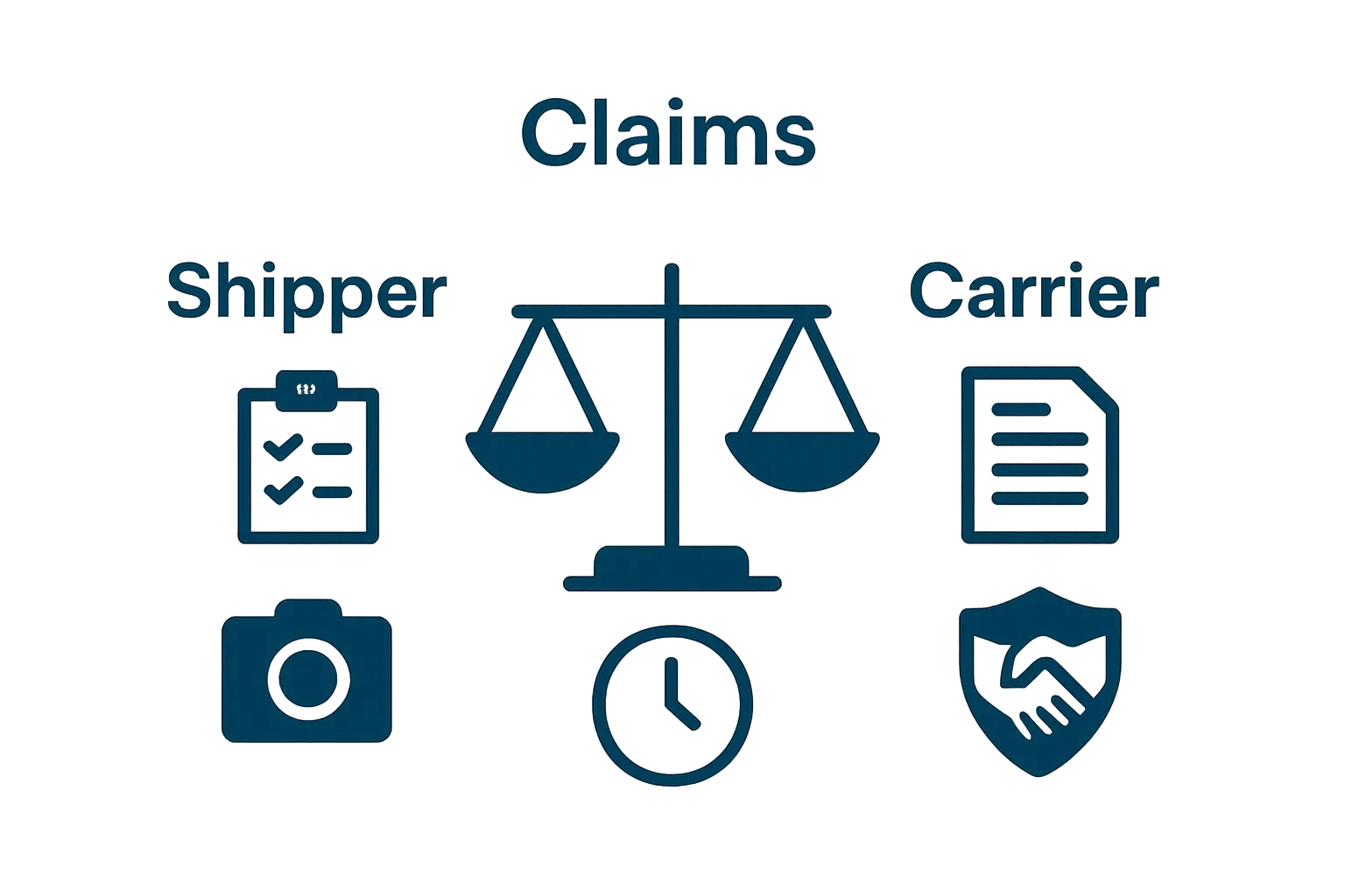 Infographic comparing shipper and carrier responsibilities in freight claims