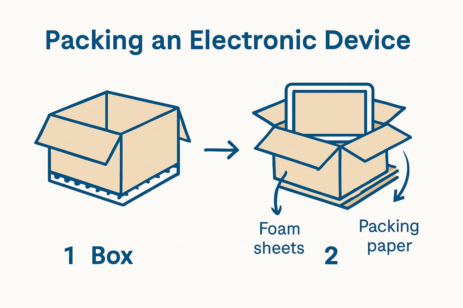 Infographic showing step-by-step how to box and protect electronics for moving