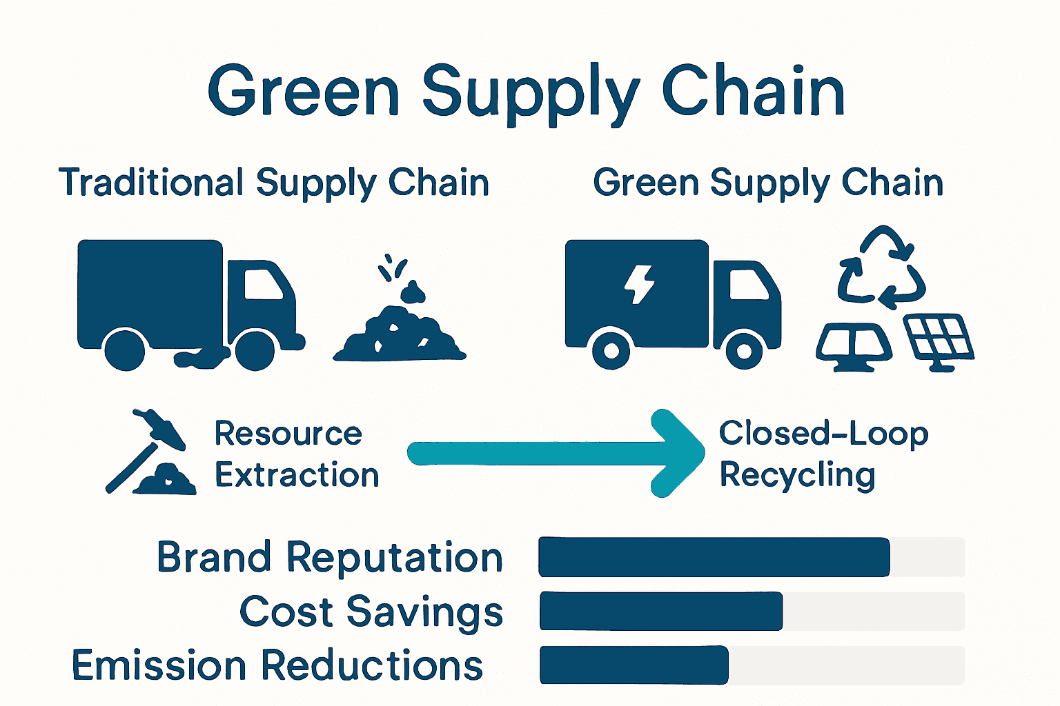 Traditional vs green supply chain infographic, key differences visualized
