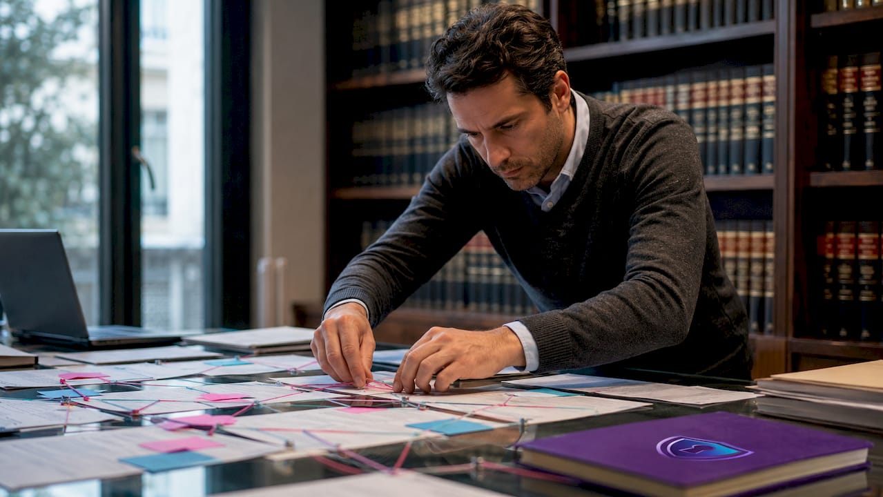 Investigator arranging documents on evidence board