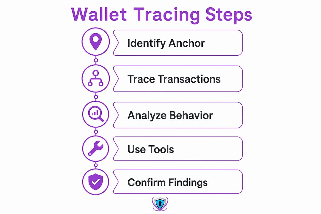Infographic showing wallet tracing procedural steps