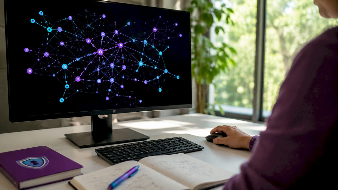 Close-up of blockchain UTXO graph on computer screen