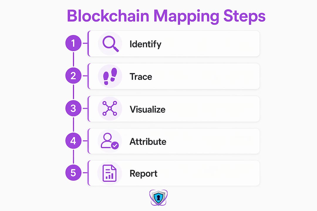 Infographic illustrating blockchain mapping process steps