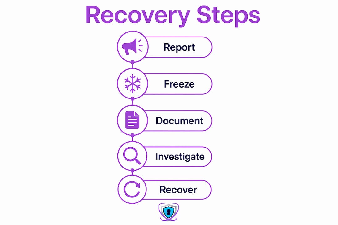 Infographic outlining five key crypto breach recovery steps
