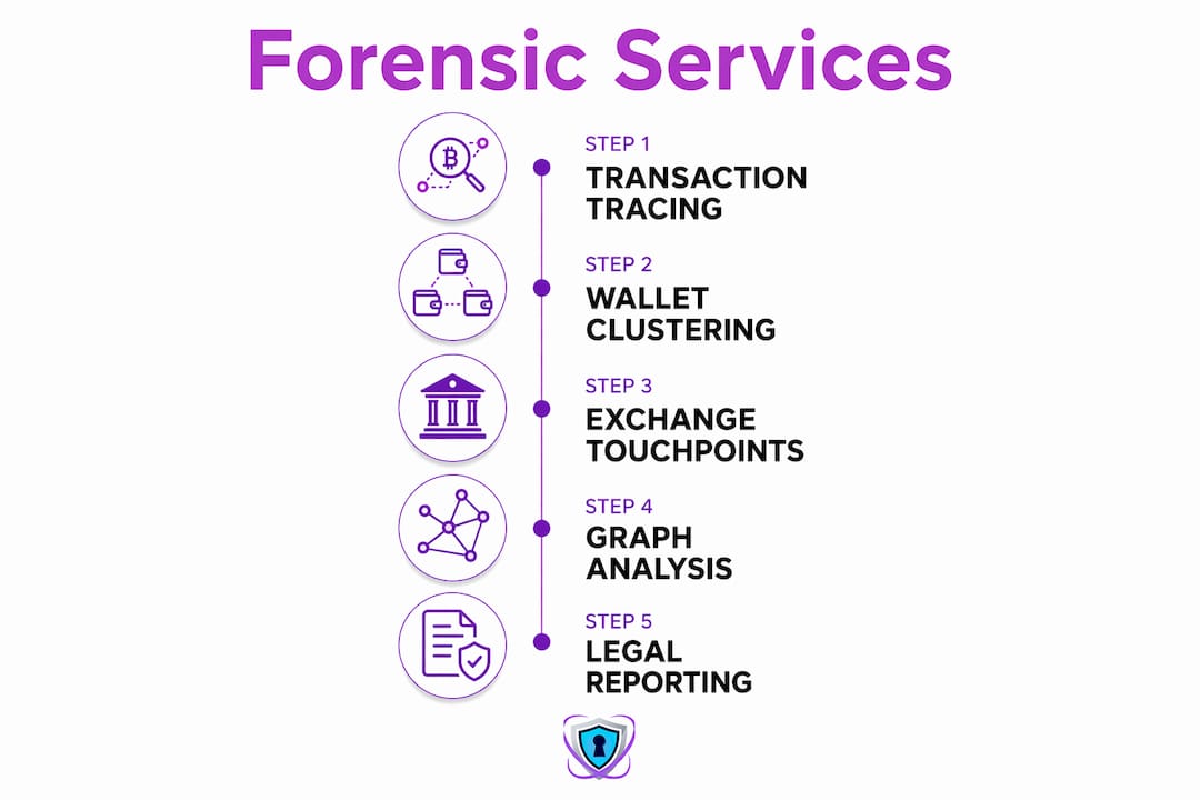 Infographic outlining blockchain forensic service steps