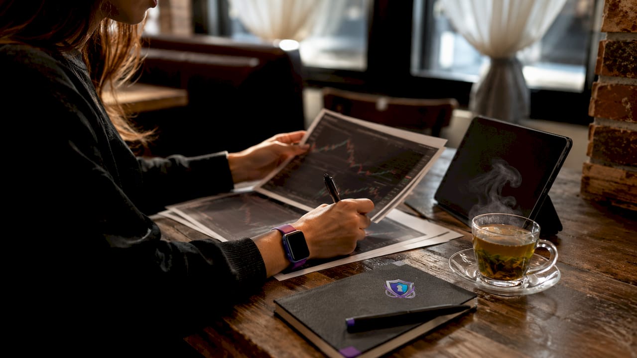 Hands analyzing crypto transaction data printouts