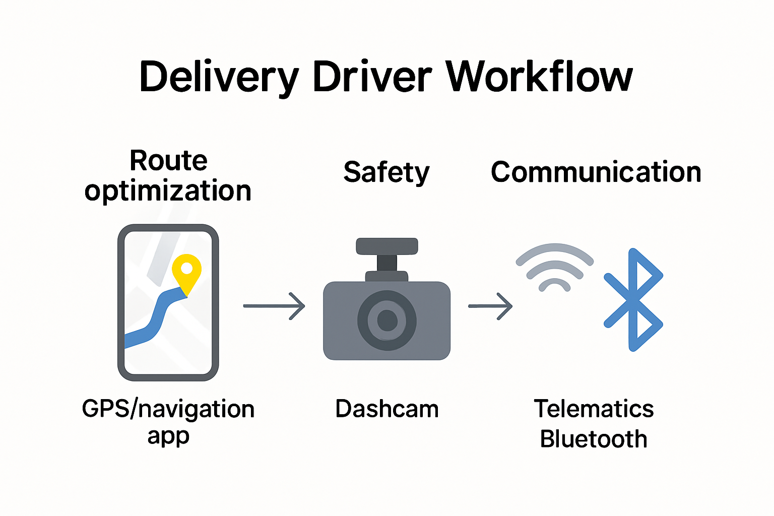Infographic showing delivery driver tech tools and workflow steps