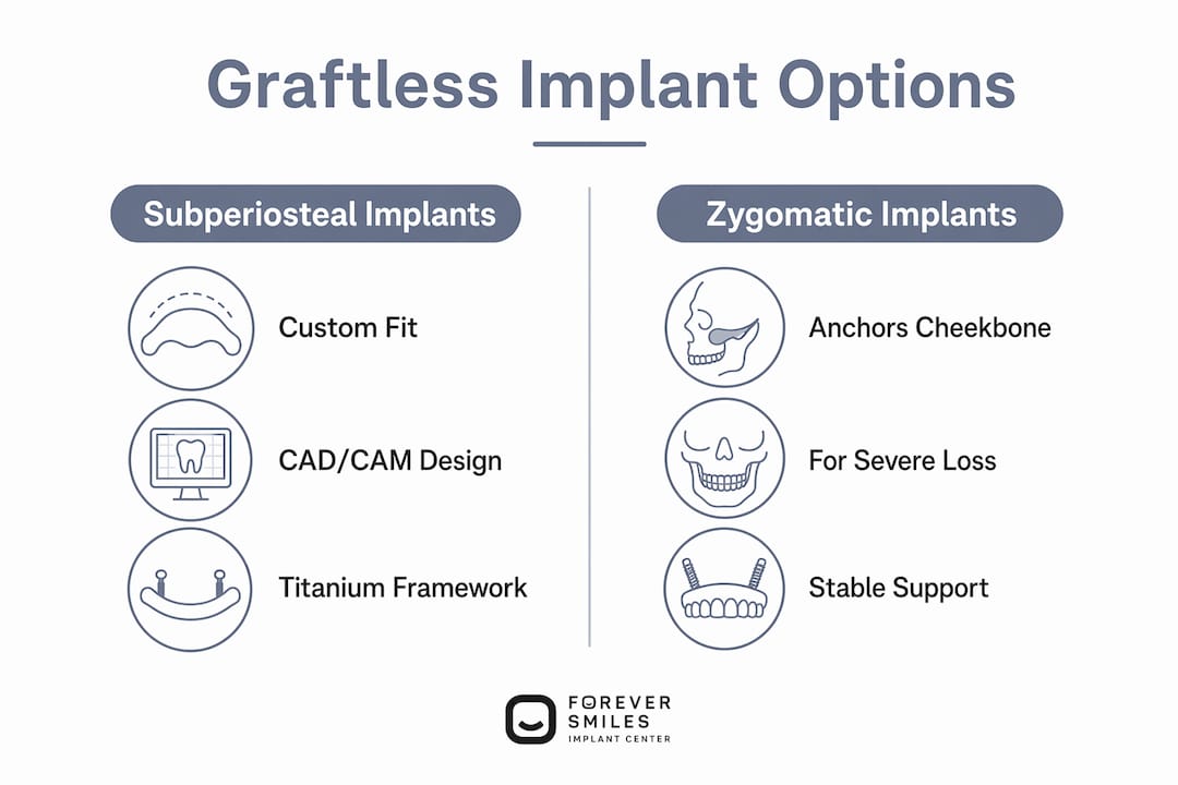 Infographic comparing graftless dental implant options