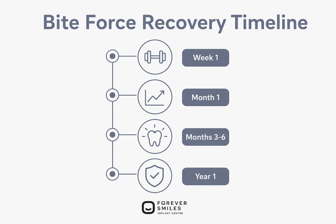 Infographic illustrating bite force recovery stages over time