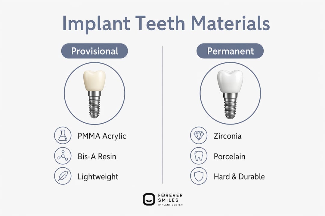 Infographic comparing provisional and permanent implant materials