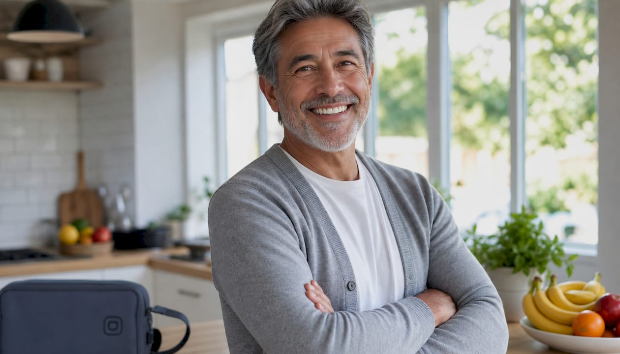 Older man smiling confidently with dental implants