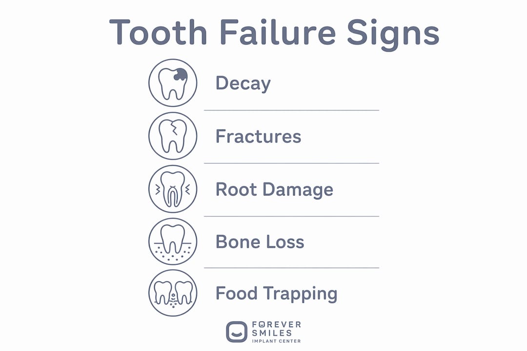 Infographic showing tooth failure signs in vertical steps