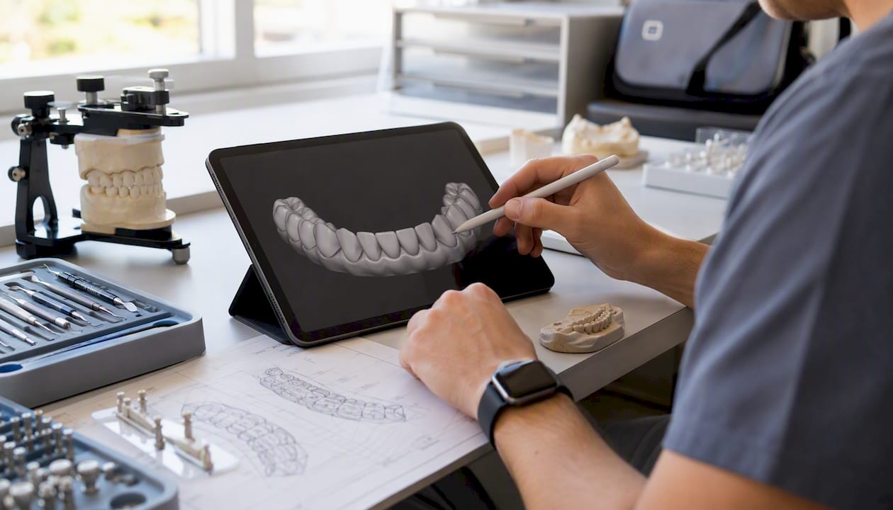 Dental technician designing virtual prosthesis