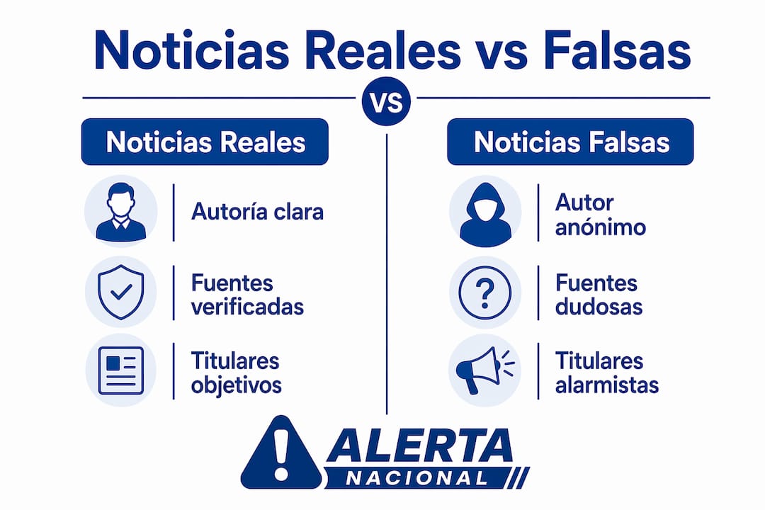 Infografía que muestra las diferencias clave entre noticias verdaderas y noticias falsas