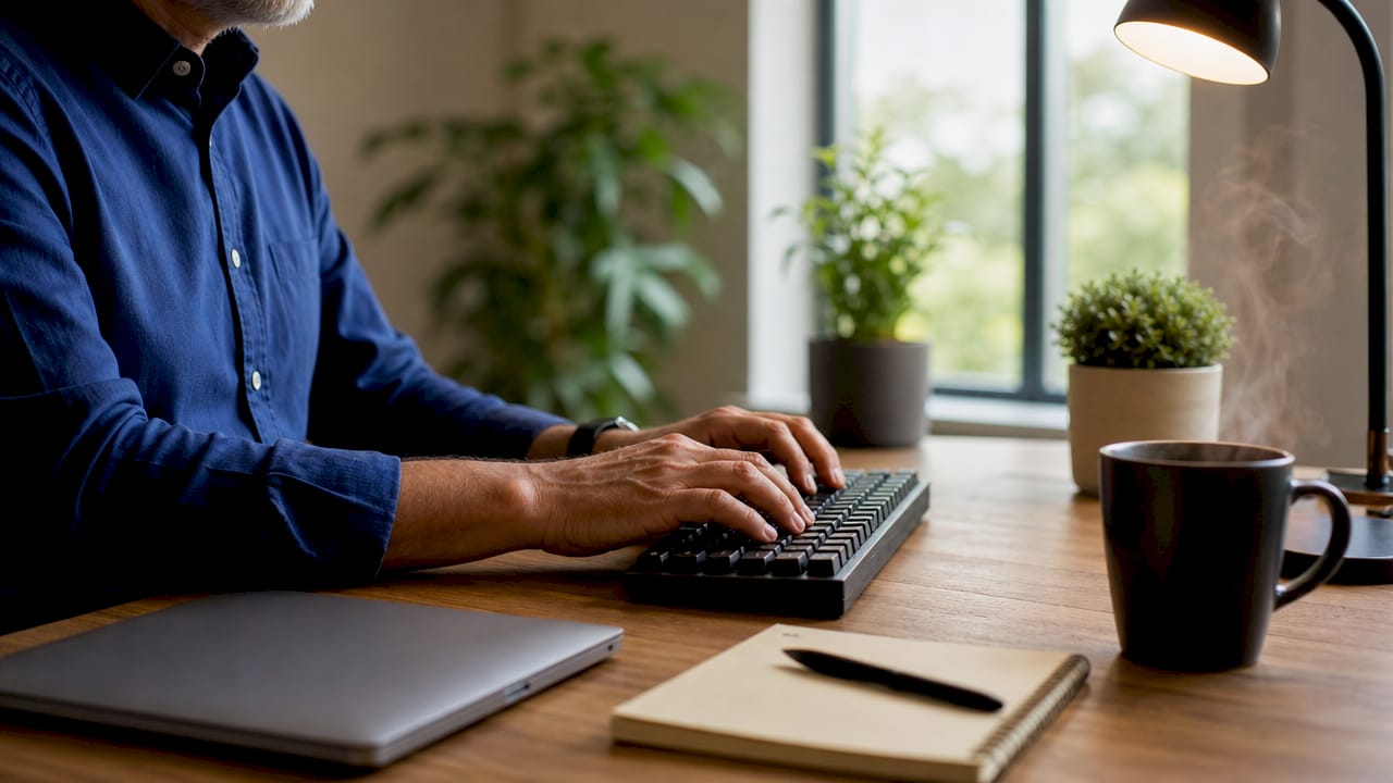 Unas manos escribiendo sobre un teclado mecánico