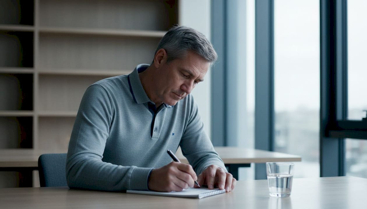 Unas manos anotando un mensaje político en una libreta