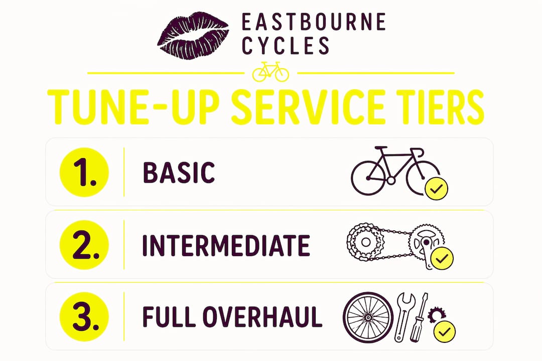 Infographic illustrating bike tune-up service levels