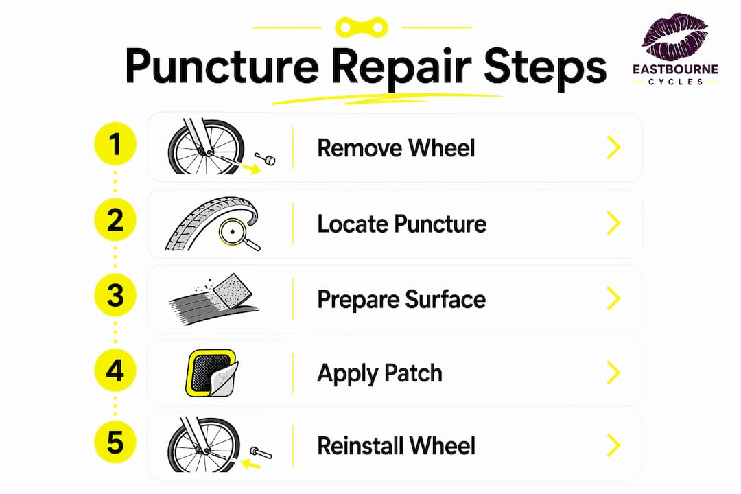 Infographic showing bike puncture repair steps