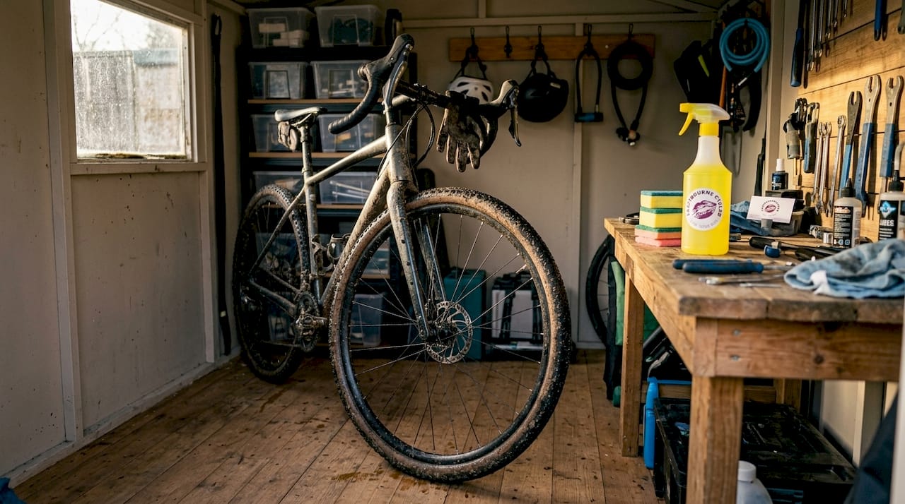Close-up bike wheels and brakes after cleaning