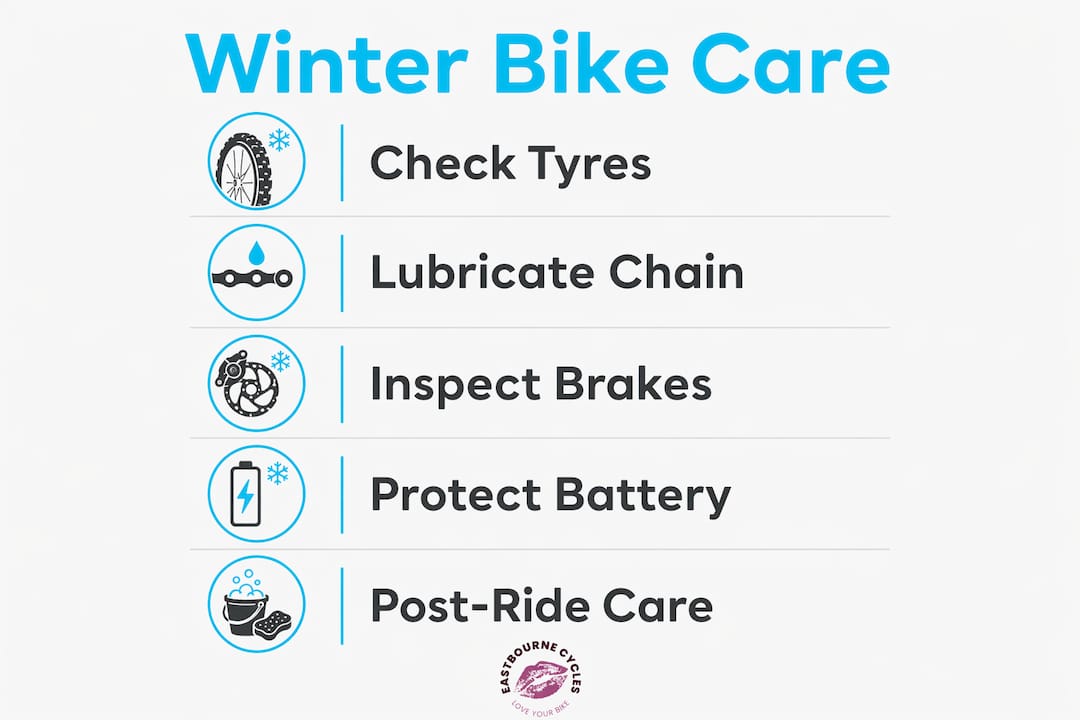 Infographic with winter bike maintenance steps