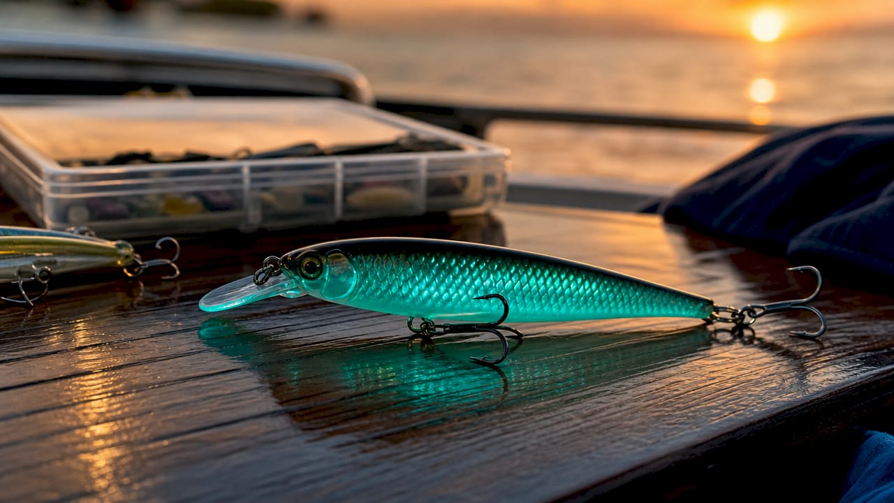 Close-up glowing phosphorescent fishing lure