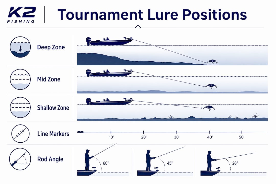 Infographic illustrating tournament lure position zones
