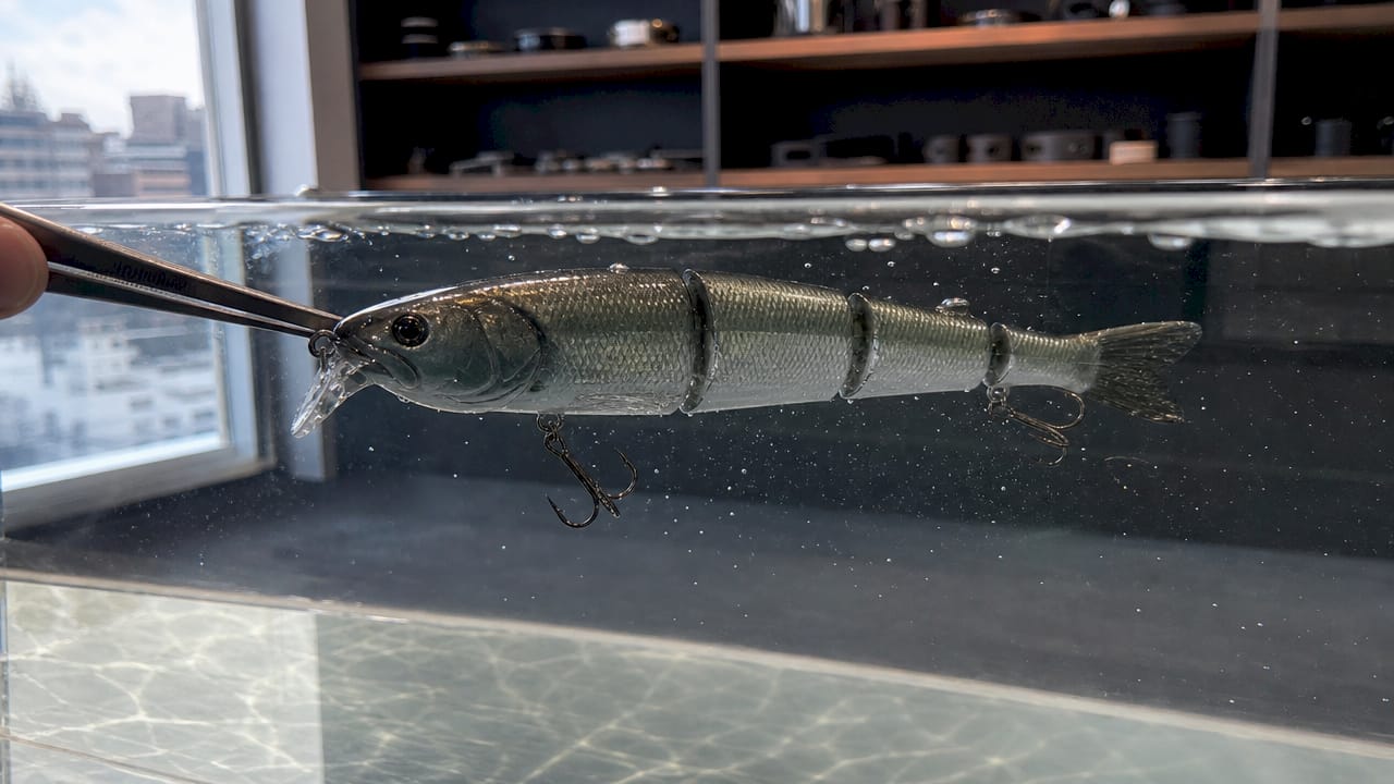 Close-up of swimbait lure head and hydrodynamics