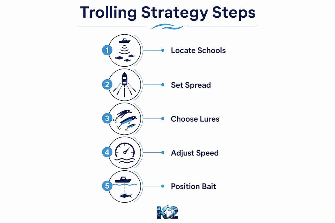 Infographic showing trolling strategy steps